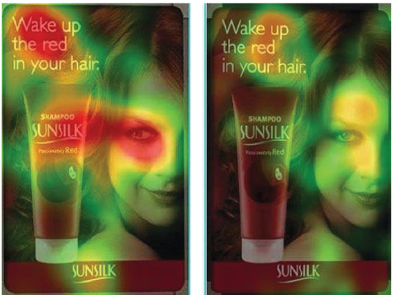 图17-4　创意中人物的眼神对点击热力图的影响